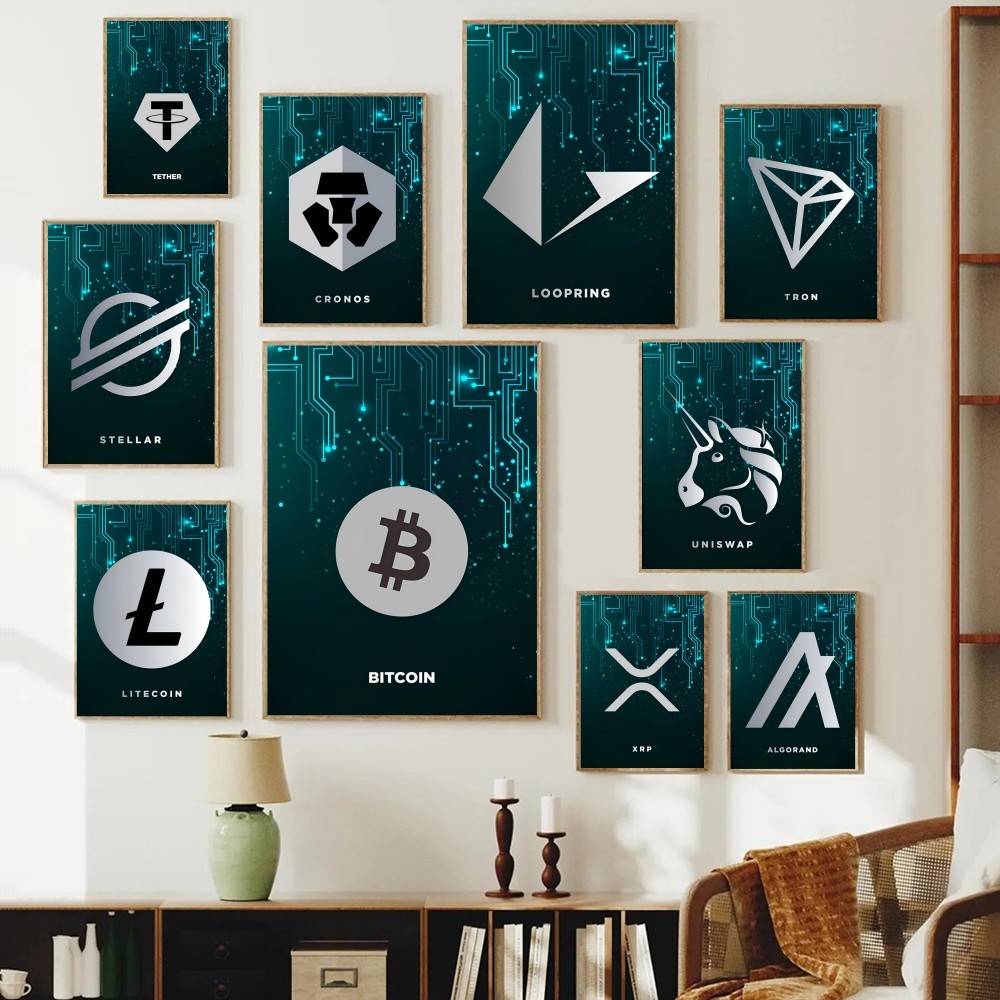 Tech Office Wall Decor - Tech Circuit Crypto Symbol Poster Digital