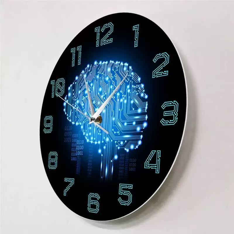 Tech Office Wall Decor - Tech Brain Wall Clock Binary Code