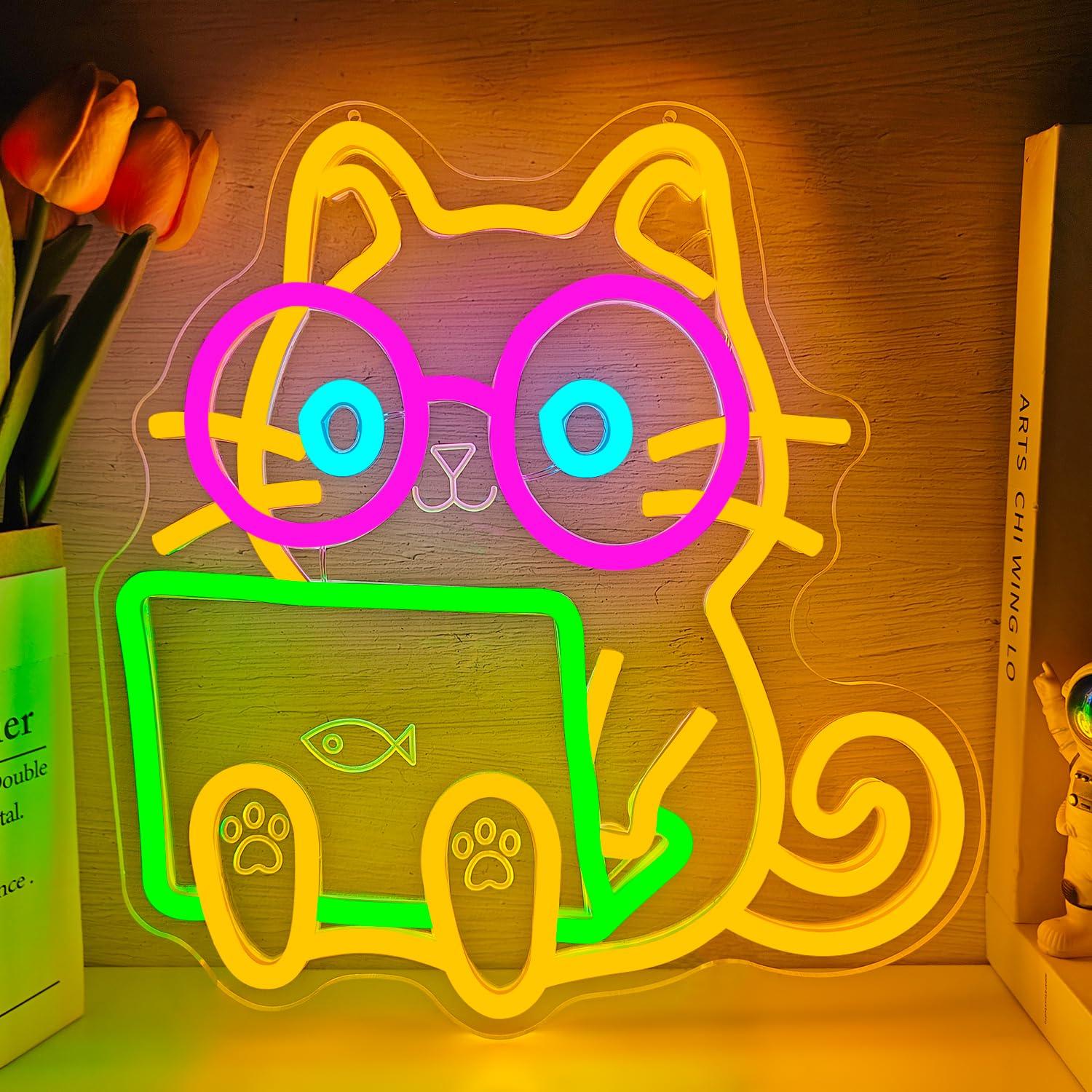 Tech Office Wall Decor - Cat Laptop Neon Sign USB Dimmable
