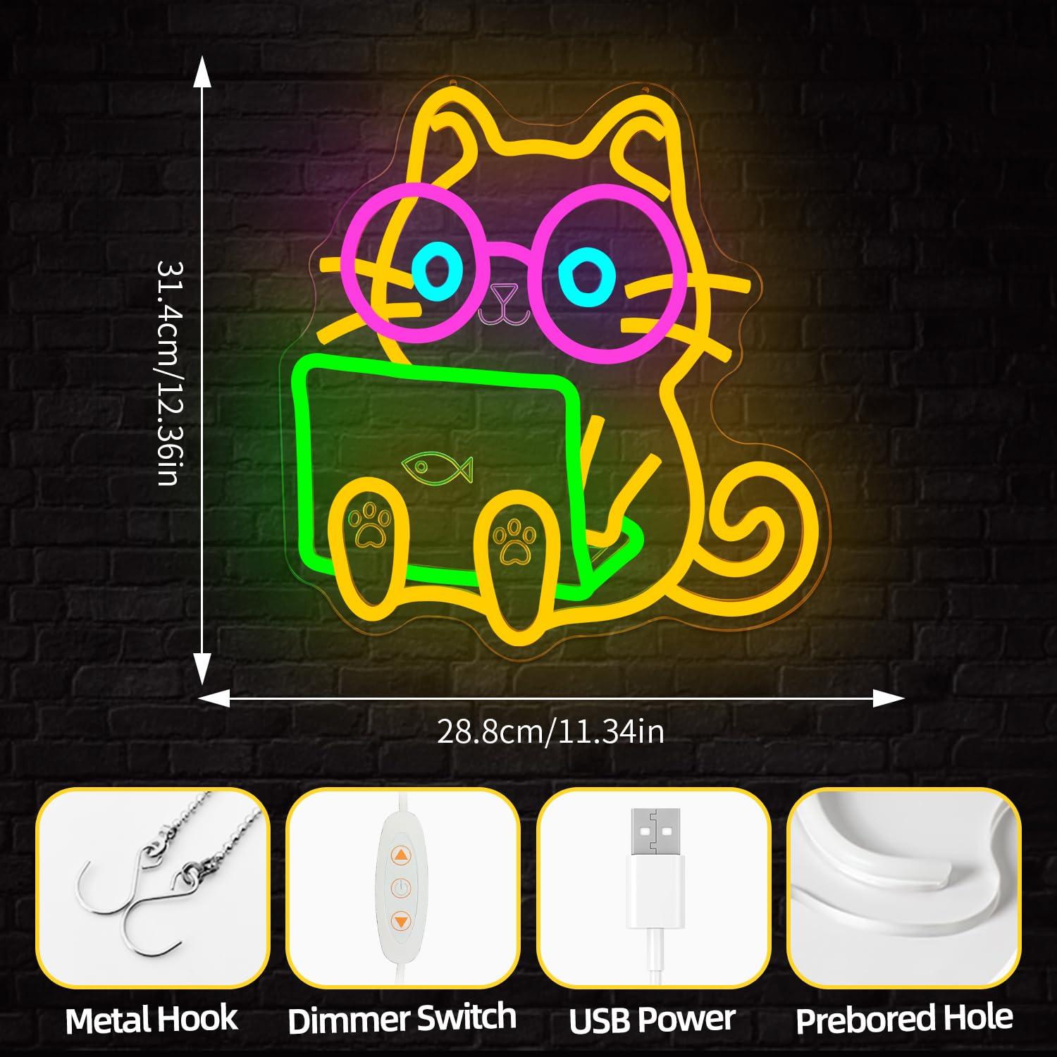 Cat Laptop Neon Sign USB Dimma - Tech Office Wall Decor review and price